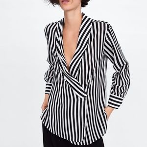 NWT! ZARA Striped Printed Wrap blouse - SIZE L